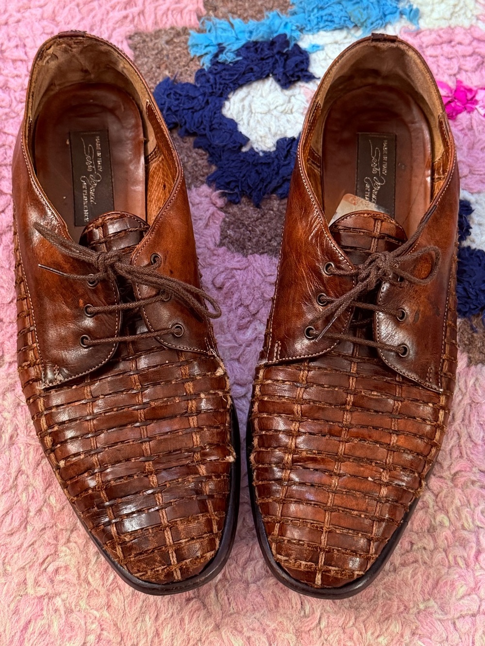 Vintage Sesto Meucci Brown Woven Leather Dress Shoes